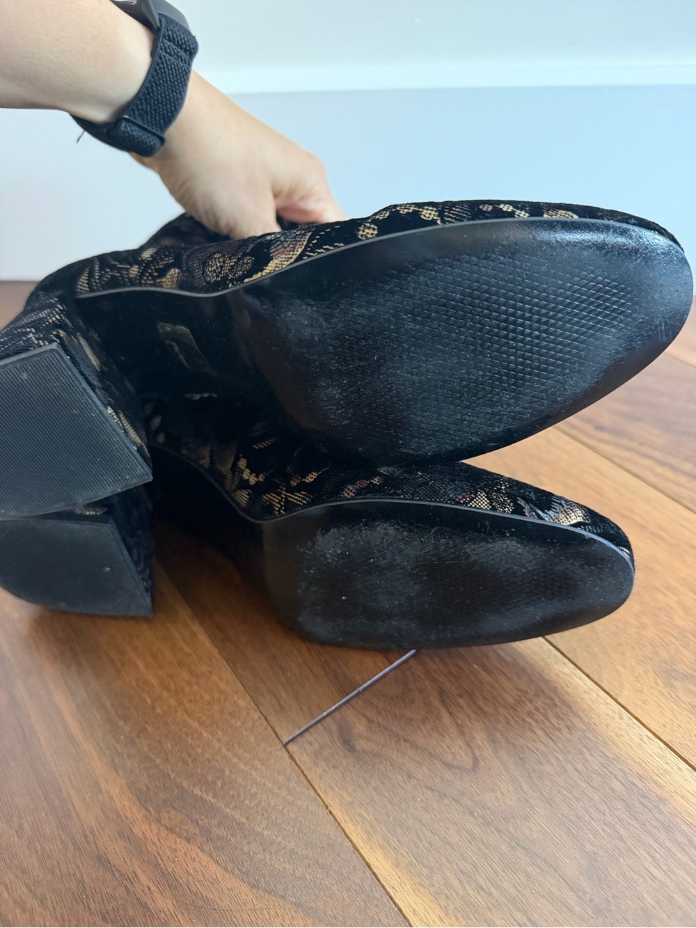 L'Intervalle Made in Spain Velvet Brocade Block Heel Booties Size 40/9 9.5 - Picture 12 of 14